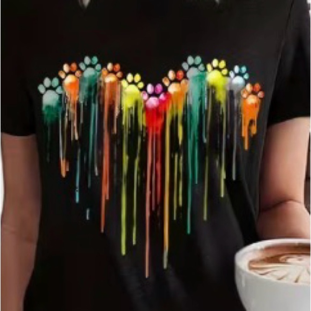 Gray T-Shirt with Colorful Dog Paws Heart Design